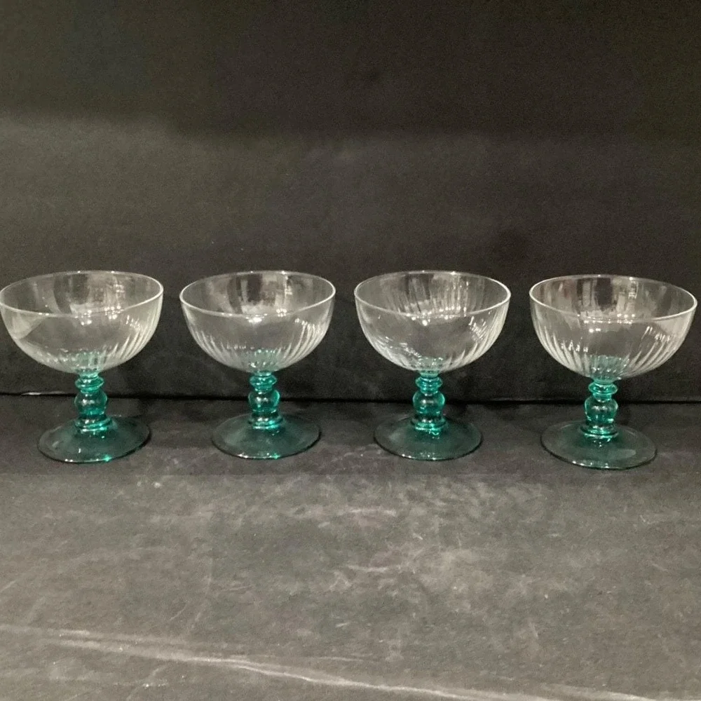 Cristal D'Arques Country‎ Manor Champagne Coupes, Set of 4, Turquoise Stemware
